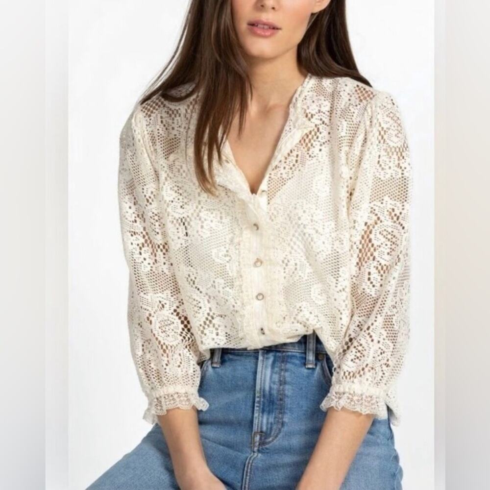 Johnny Was Jade Betty Blouse lace vintage cottage womens xs cream crochet blouse